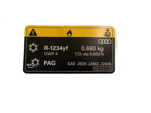Air conditioning information sticker R-1234yf 0.68 Audi A8 Q7 Q8  4M0010515D