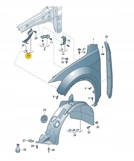 Front right fender mount bracket center VW T-Roc 2018-2024
