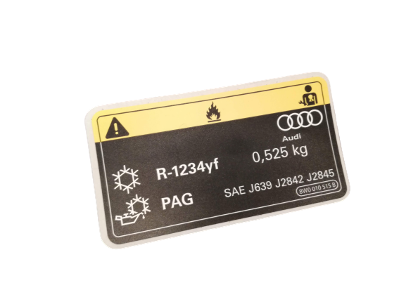 8W0010515B AC system information label sticker 525 g R1234YF Audi A4 A5
