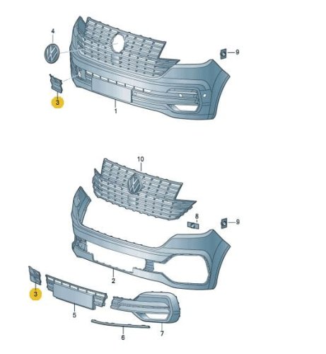 Front bumper tow hook eye cover cap VW T6.1