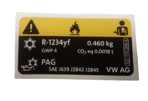 5QF010008A Naklejka nalepka informacyjna klimatyzacja 460g R-1234yf AUDI VW SEAT SKODA