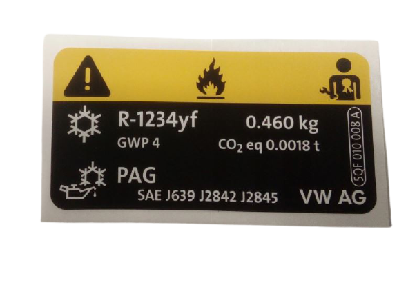 5QF010008A AC air conditioner sticker 460g R-1234yf AUDI VW SEAT SKODA
