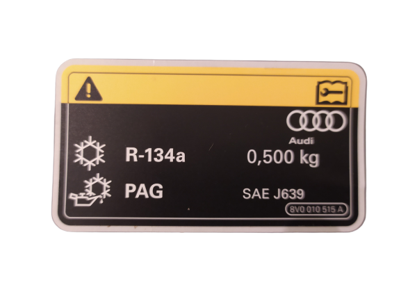 8V0010515A AC air conditioner sticker R-134a 500g Audi A3 Q2 A3 TT